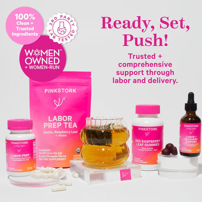 Pink Stork Labor Prep Supplement – Evening Primrose Oil & Red Raspberry Leaf for Third Trimester, Gentle Labor & Postpartum Support, Pregnancy & Breastfeeding Safe, 60 Vegan Capsules - PrimeBioHealth - canada supplements