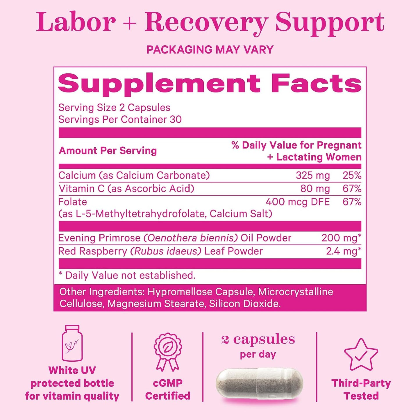 Pink Stork Labor Prep Supplement – Evening Primrose Oil & Red Raspberry Leaf for Third Trimester, Gentle Labor & Postpartum Support, Pregnancy & Breastfeeding Safe, 60 Vegan Capsules - PrimeBioHealth - canada supplements