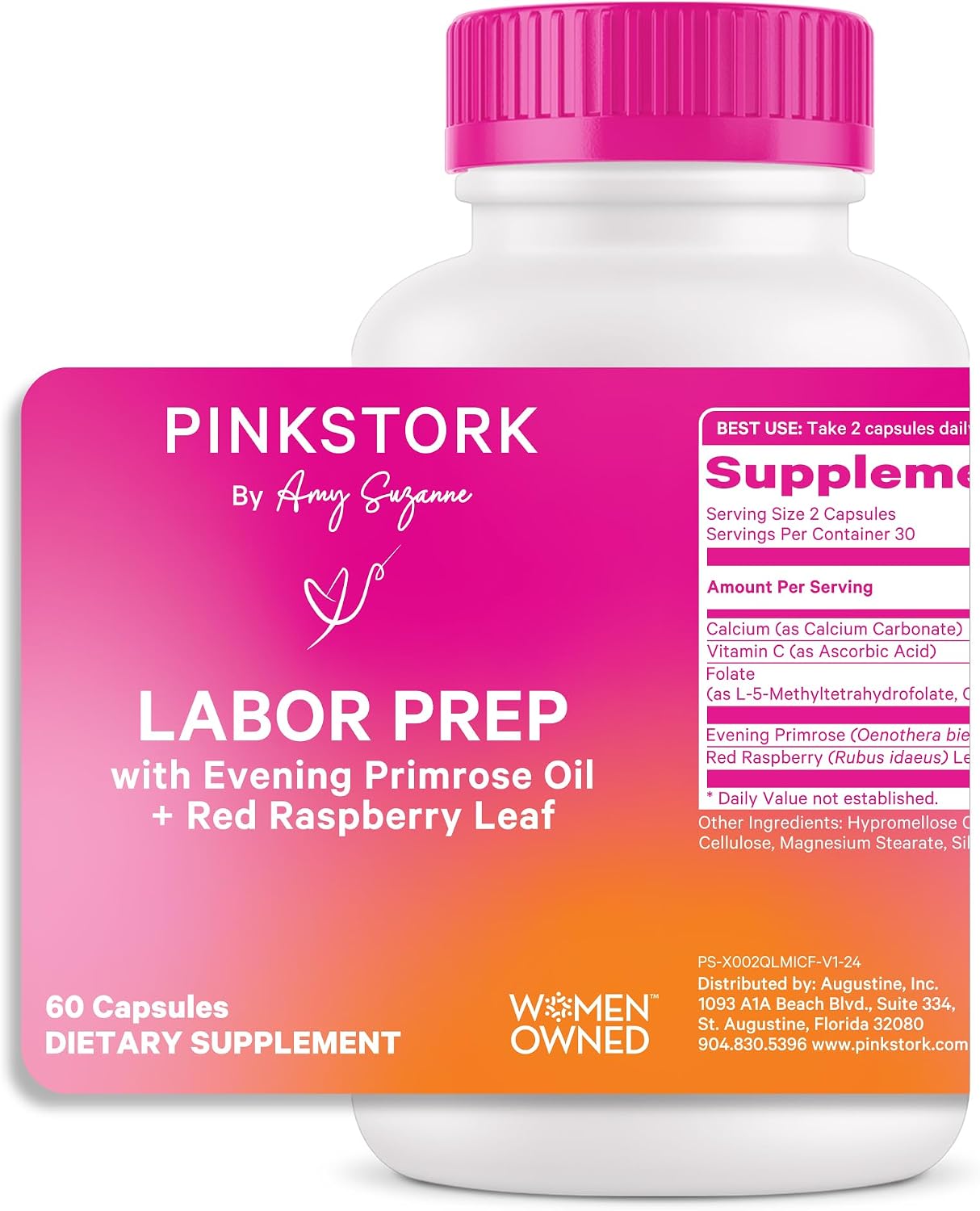 Pink Stork Labor Prep Supplement – Evening Primrose Oil & Red Raspberry Leaf for Third Trimester, Gentle Labor & Postpartum Support, Pregnancy & Breastfeeding Safe, 60 Vegan Capsules - PrimeBioHealth - canada supplements