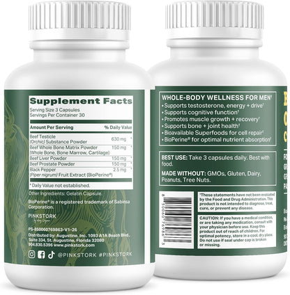 Pink Stork Men's Beef Organ Complex, Bioavailable Superfoods, 30 Servings | Grass-Fed, Grass-Finished Beef Liver, Testicle, Prostate + Bone Marrow | Supports Energy, Vitality + Men's Health - PrimeBioHealth - canada supplements