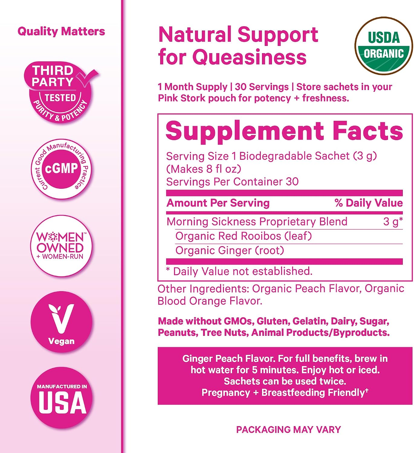 Pink Stork Morning Sickness Support Kit – 3-Piece Bundle with Organic Ginger Peach Tea, B6 Sweets, Ginger Lozenges – Pregnancy Support, First Trimester Essentials, Gift for Pregnant Women - PrimeBioHealth - canada supplements