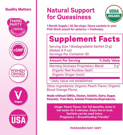 Pink Stork Morning Sickness Support Kit – 3-Piece Bundle with Organic Ginger Peach Tea, B6 Sweets, Ginger Lozenges – Pregnancy Support, First Trimester Essentials, Gift for Pregnant Women - PrimeBioHealth - canada supplements