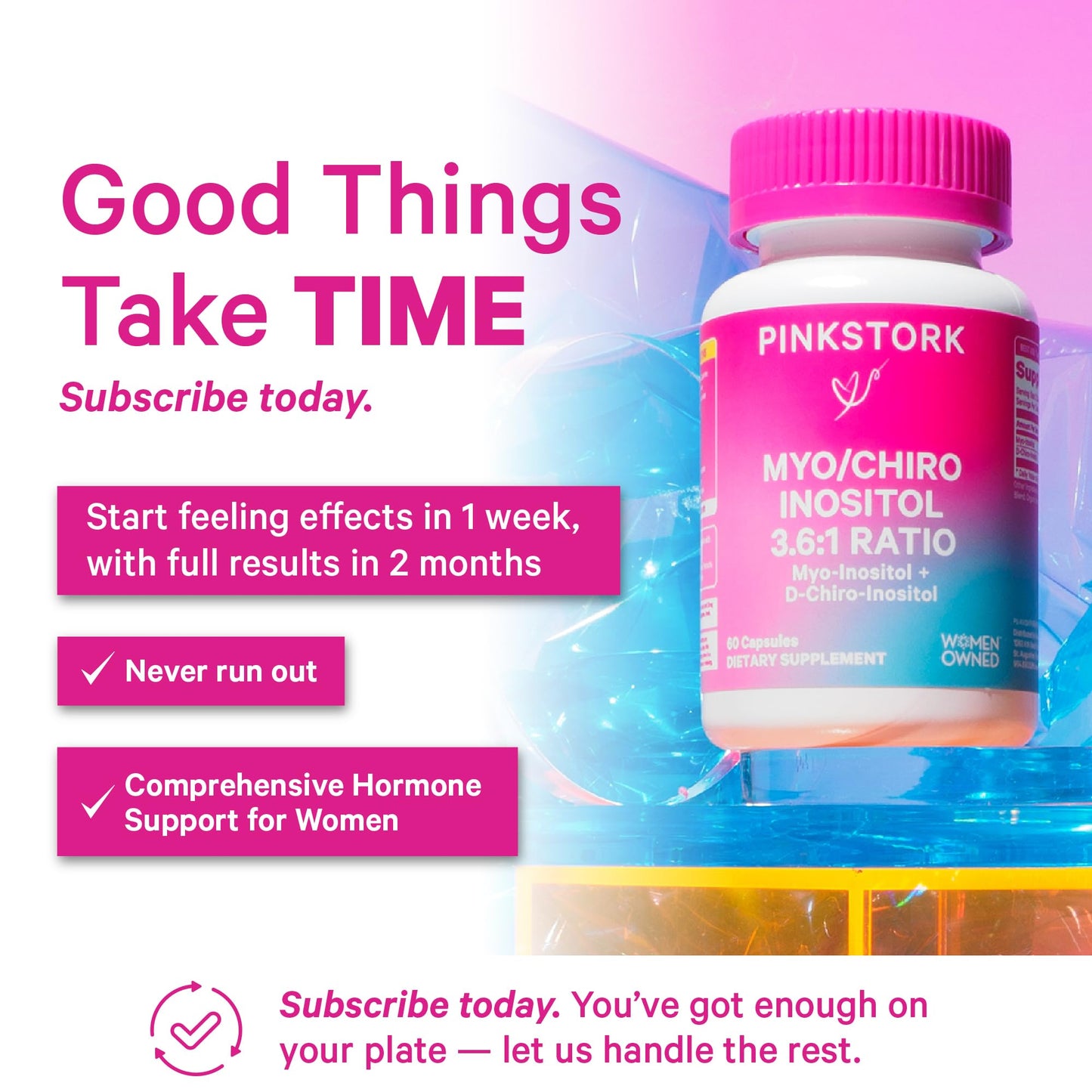 Pink Stork Myo-Inositol & D-Chiro Inositol: 3.6:1 Blend to Support Fertility, Hormone Balance for Women - Ovarian Function, Ovulation, Conception, and Period Support Supplement - 60 Capsules - PrimeBioHealth - canada supplements