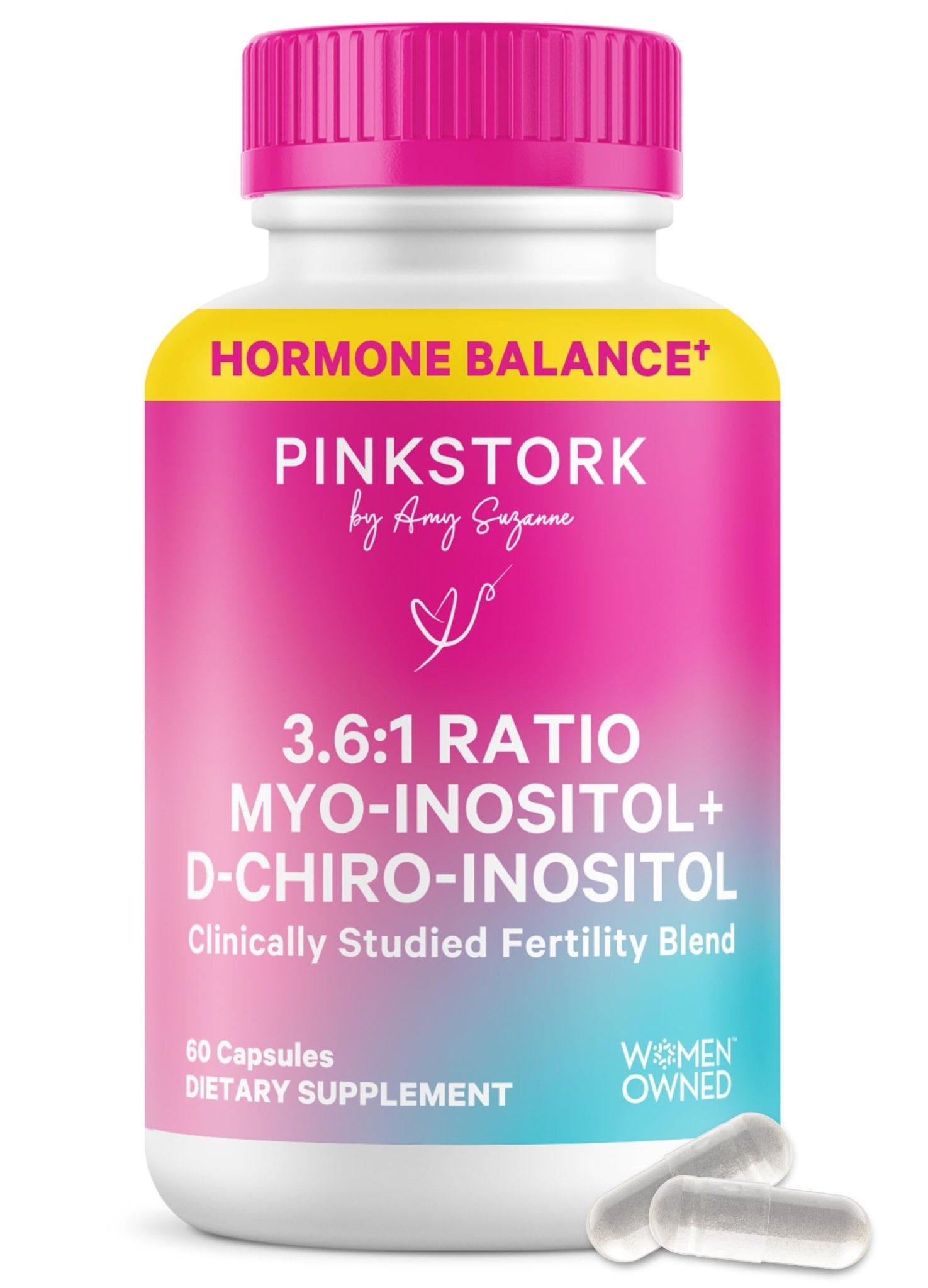 Pink Stork Myo-Inositol & D-Chiro Inositol: 3.6:1 Blend to Support Fertility, Hormone Balance for Women - Ovarian Function, Ovulation, Conception, and Period Support Supplement - 60 Capsules - PrimeBioHealth - canada supplements