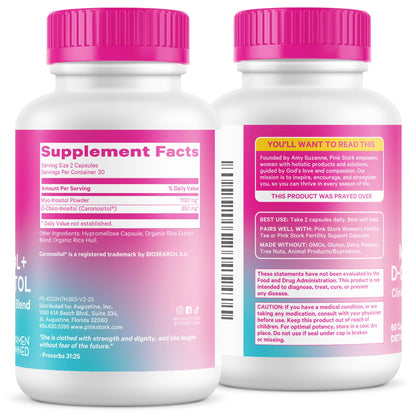 Pink Stork Myo-Inositol & D-Chiro Inositol: 3.6:1 Blend to Support Fertility, Hormone Balance for Women - Ovarian Function, Ovulation, Conception, and Period Support Supplement - 60 Capsules - PrimeBioHealth - canada supplements