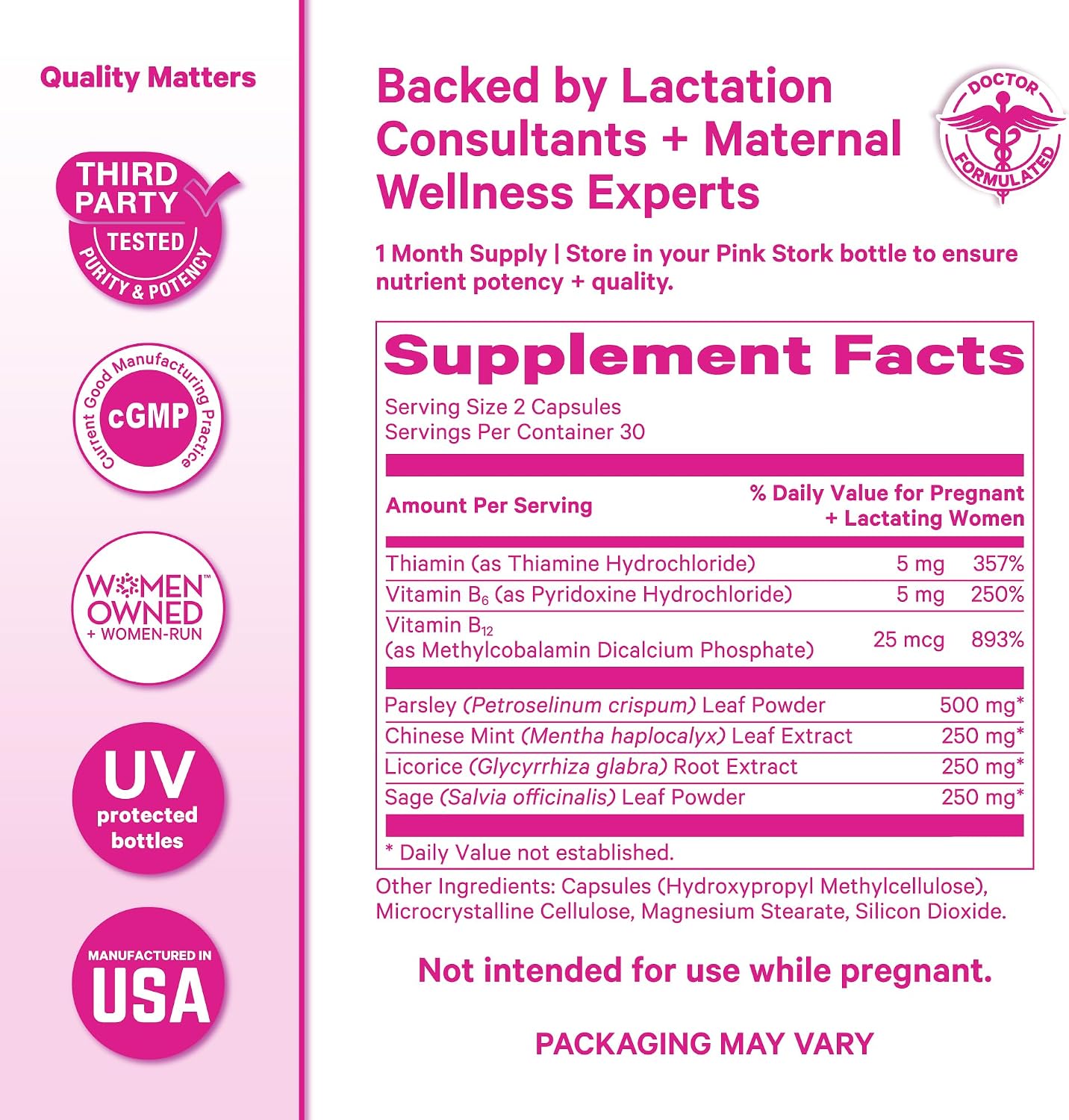 Pink Stork No Flow: Dry Up Breast Milk Supply with Sage, Parsley, and B Vitamins, Postpartum Essentials for Women to Stop Breastfeeding and Decrease Milk Production, 60 Capsules - PrimeBioHealth - canada supplements