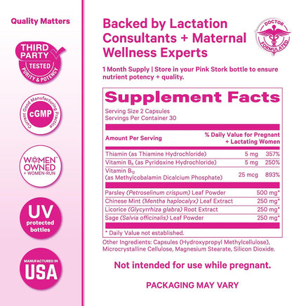 Pink Stork No Flow: Dry Up Breast Milk Supply with Sage, Parsley, and B Vitamins, Postpartum Essentials for Women to Stop Breastfeeding and Decrease Milk Production, 60 Capsules - PrimeBioHealth - canada supplements