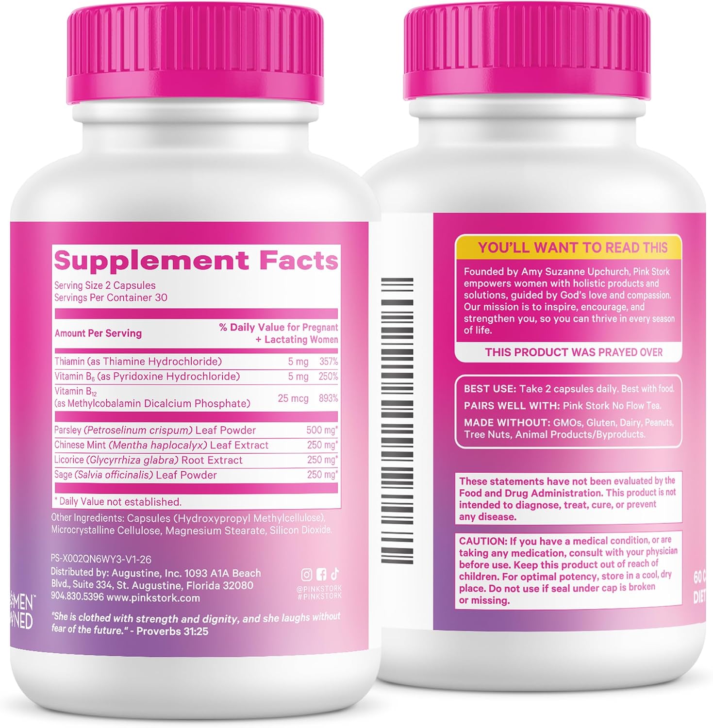 Pink Stork No Flow: Dry Up Breast Milk Supply with Sage, Parsley, and B Vitamins, Postpartum Essentials for Women to Stop Breastfeeding and Decrease Milk Production, 60 Capsules - PrimeBioHealth - canada supplements