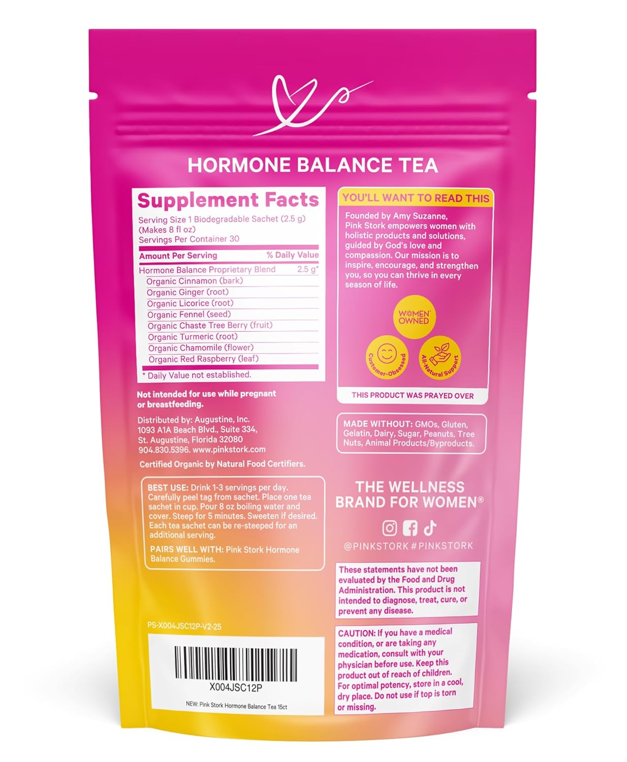 Pink Stork Organic Hormone Balance Tea for Women, Cinnamon, 30 Servings | Red Raspberry Leaf & Chasteberry (Vitex), Organic Herbal Tea, PMS, Menstrual Cycle + Perimenopause Support - PrimeBioHealth - canada supplements