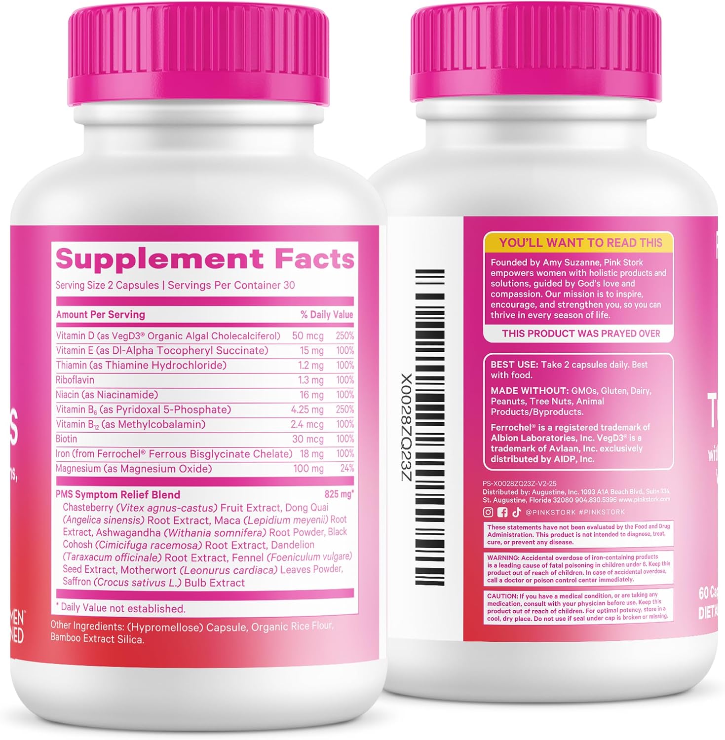 Pink Stork PMS Supplement for Women - Vitex, Ashwagandha, Maca Root & 10 Vitamins & Minerals to Support Hormone Balance, Mood, Bloating, Period Regularity - 60 Capsules - PrimeBioHealth - canada supplements