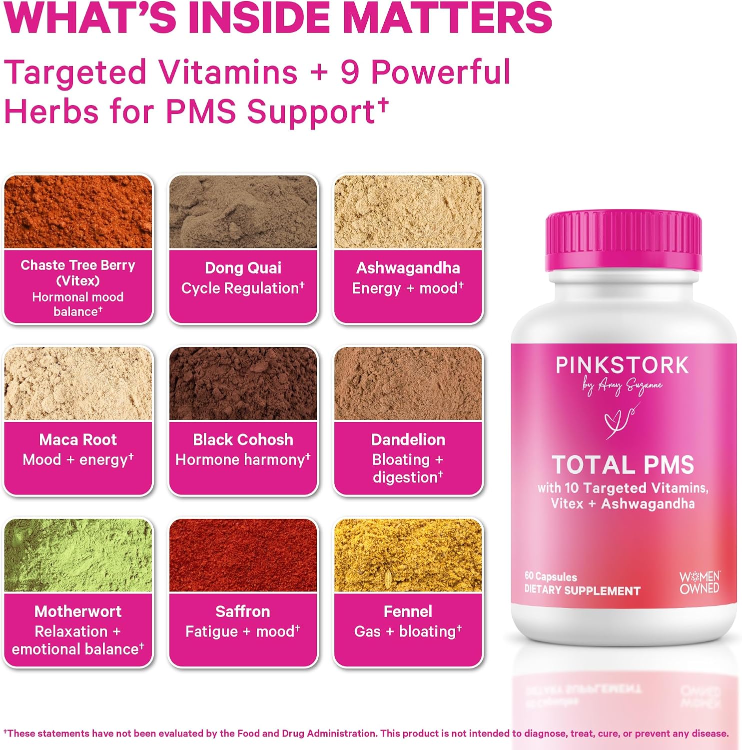 Pink Stork PMS Supplement for Women - Vitex, Ashwagandha, Maca Root & 10 Vitamins & Minerals to Support Hormone Balance, Mood, Bloating, Period Regularity - 60 Capsules - PrimeBioHealth - canada supplements