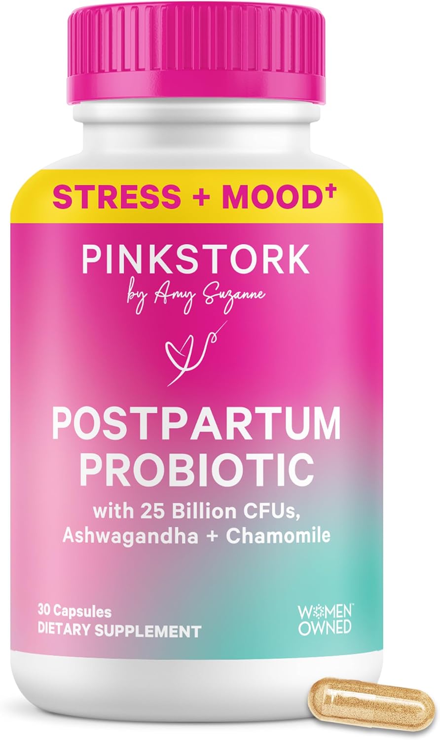 Pink Stork Probiotics for Postnatal Women - 30 Billion CFUS with Ashwagandha and Chamomile, Postpartum Essentials for Hormone Balance, Mood Support, Gut Health, Digestive Wellness, 30 Capsules - PrimeBioHealth - canada supplements