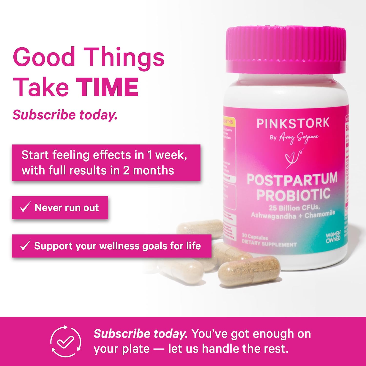 Pink Stork Probiotics for Postnatal Women - 30 Billion CFUS with Ashwagandha and Chamomile, Postpartum Essentials for Hormone Balance, Mood Support, Gut Health, Digestive Wellness, 30 Capsules - PrimeBioHealth - canada supplements