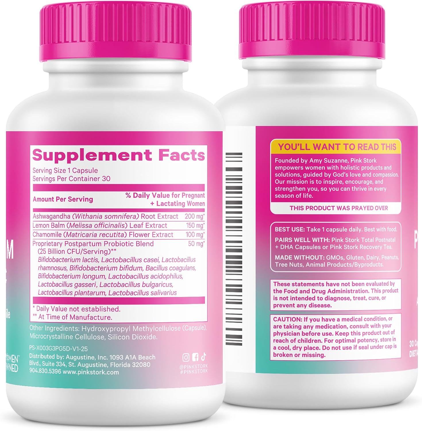 Pink Stork Probiotics for Postnatal Women - 30 Billion CFUS with Ashwagandha and Chamomile, Postpartum Essentials for Hormone Balance, Mood Support, Gut Health, Digestive Wellness, 30 Capsules - PrimeBioHealth - canada supplements