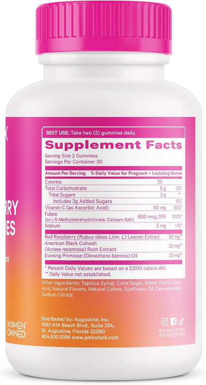 Pink Stork Red Raspberry Leaf Gummies for Labor Prep, 60 Count | Evening Primrose Oil + Black Cohosh, Pregnancy + Postpartum Mood Essentials, Vegan, Non-GMO - PrimeBioHealth - canada supplements