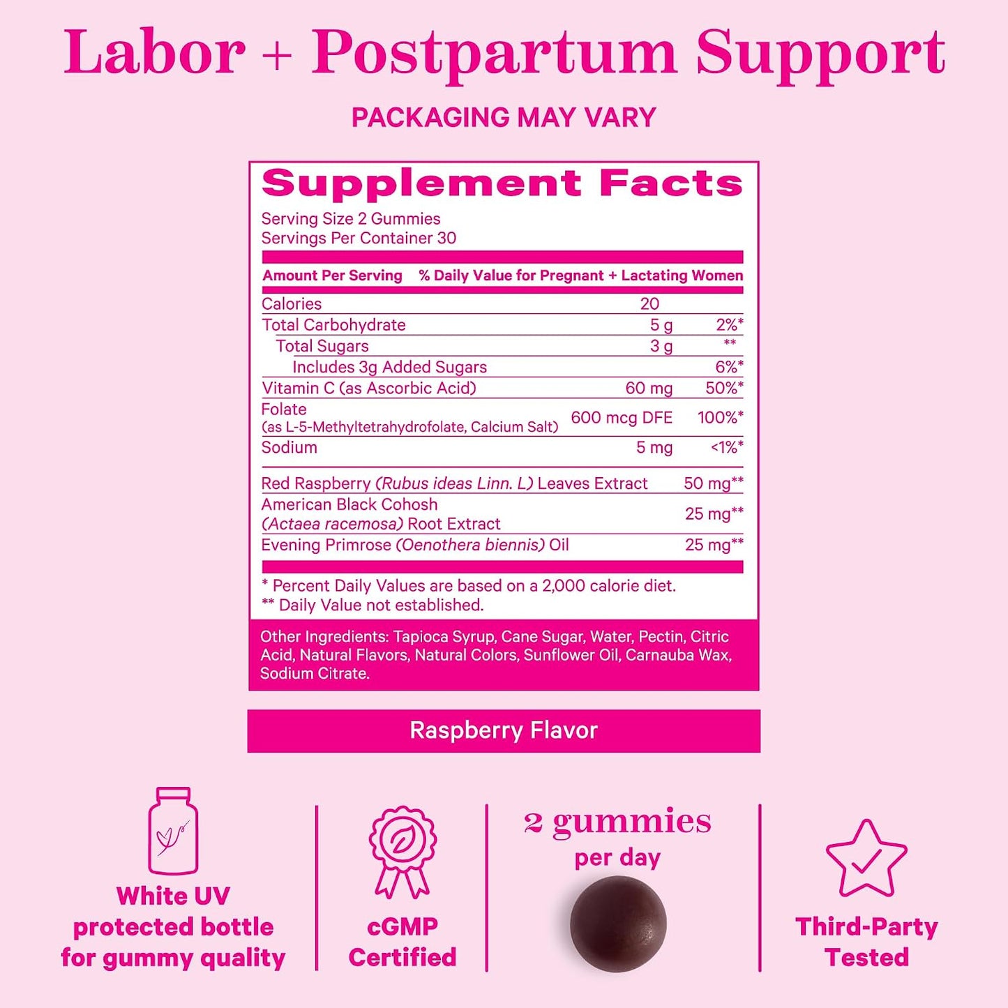 Pink Stork Red Raspberry Leaf Gummies for Labor Prep, 60 Count | Evening Primrose Oil + Black Cohosh, Pregnancy + Postpartum Mood Essentials, Vegan, Non-GMO - PrimeBioHealth - canada supplements