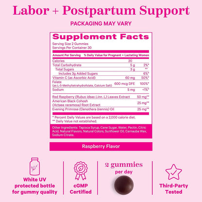 Pink Stork Red Raspberry Leaf Gummies for Labor Prep, 60 Count | Evening Primrose Oil + Black Cohosh, Pregnancy + Postpartum Mood Essentials, Vegan, Non-GMO - PrimeBioHealth - canada supplements