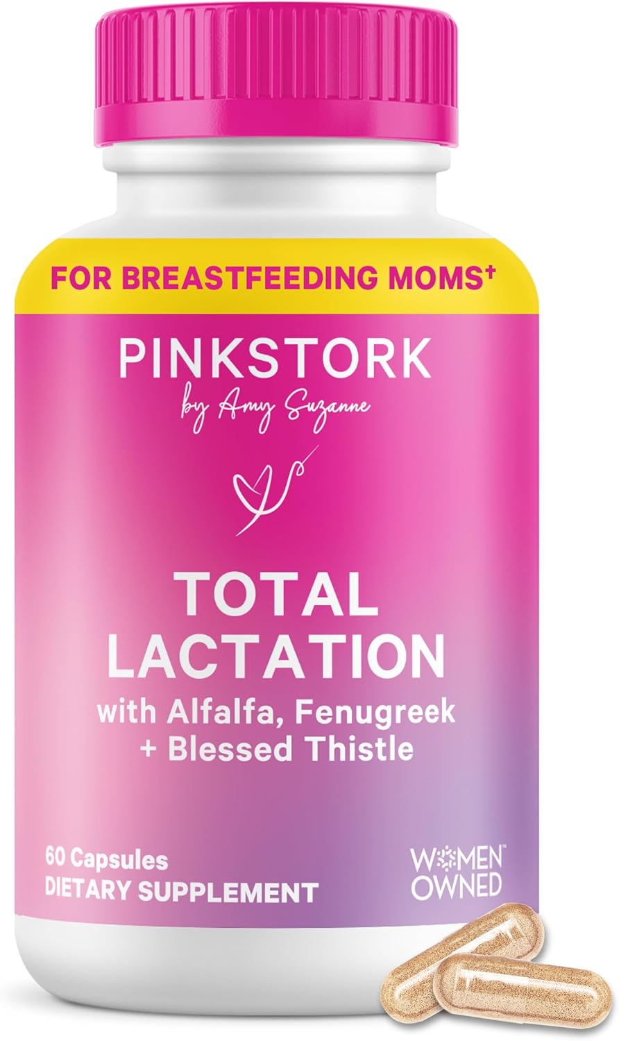 Pink Stork Total Lactation Supplement for Breast Milk Supply, Organic Fenugreek and Alfalfa to Support Breastfeeding, Milk Flow, and Production, Postpartum Essentials - 60 Capsules - PrimeBioHealth - canada supplements