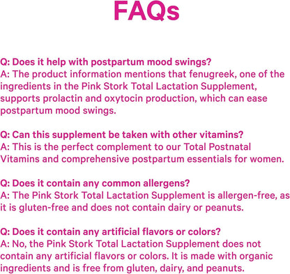 Pink Stork Total Lactation Supplement for Breast Milk Supply, Organic Fenugreek and Alfalfa to Support Breastfeeding, Milk Flow, and Production, Postpartum Essentials - 60 Capsules - PrimeBioHealth - canada supplements