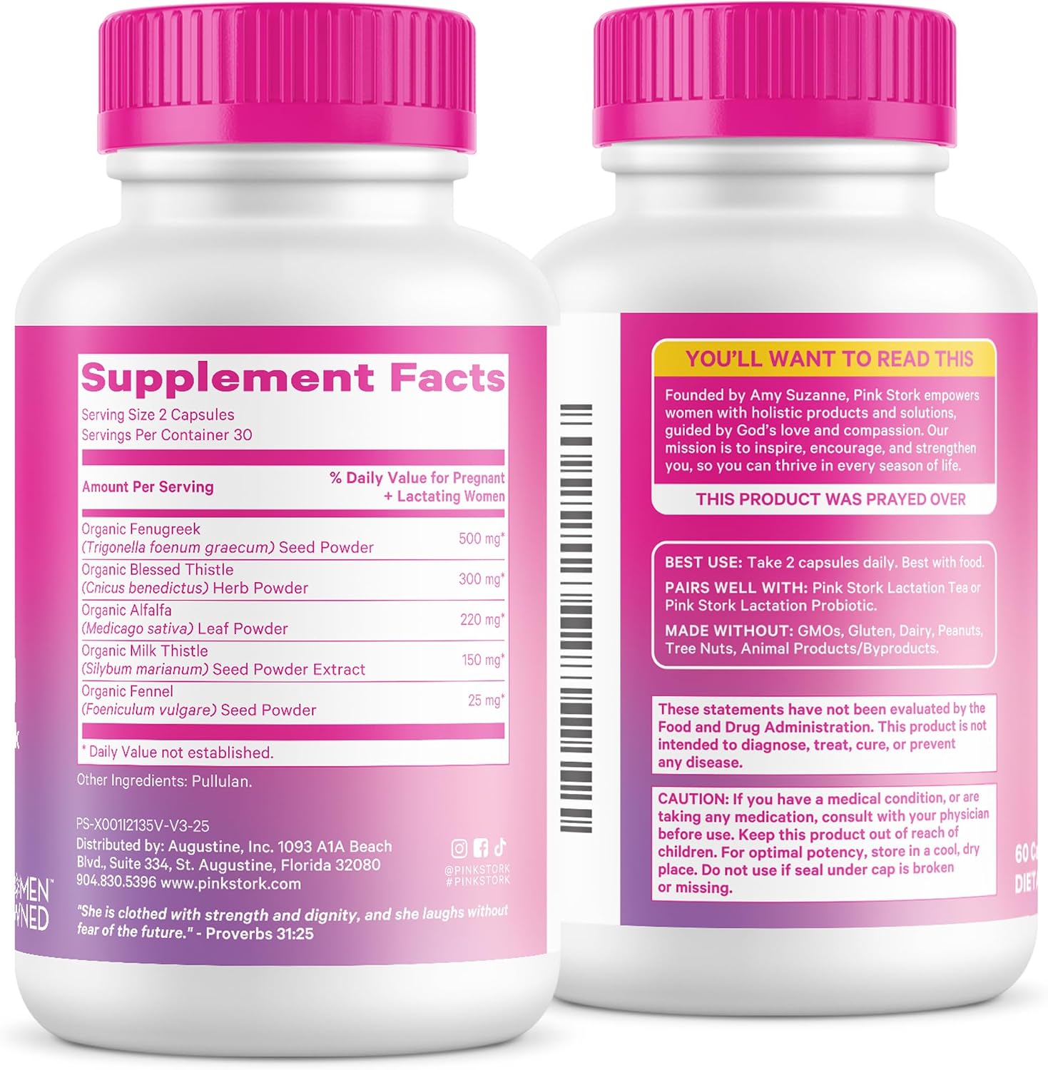 Pink Stork Total Lactation Supplement for Breast Milk Supply, Organic Fenugreek and Alfalfa to Support Breastfeeding, Milk Flow, and Production, Postpartum Essentials - 60 Capsules - PrimeBioHealth - canada supplements