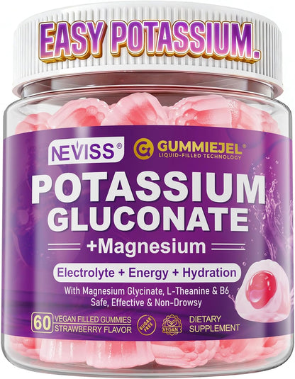 Potassium Gluconate 1300mg Gummies for Adults Women & Men, Potassium Supplements w/Magnesium Glycinate, B6 & L-Theanine, Electrolyte Gummies for Hydration, Energy, Muscle&Night Leg Cramp Relief, 60Ct - PrimeBioHealth - canada supplements