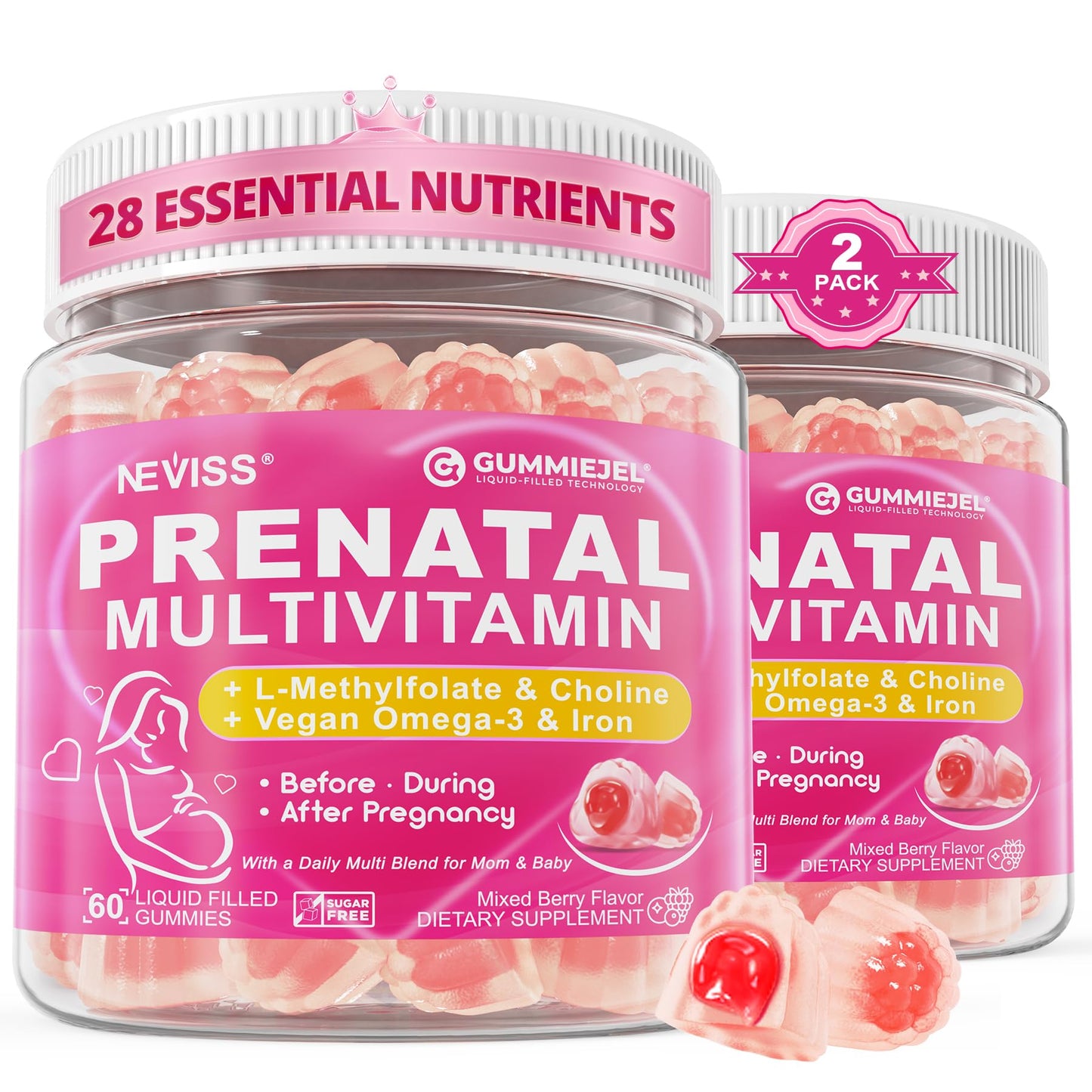 Prenatal Vitamins for Women Multivitamin Gummies w/ Methylfolate 1mg, Choline Omega-3(DHA+EPA) Iron, Postnatal Vitamins for Women Breastfeeding | Before,During & After Pregnancy,Sugar Free,Vegan,60Cts - PrimeBioHealth - canada supplements