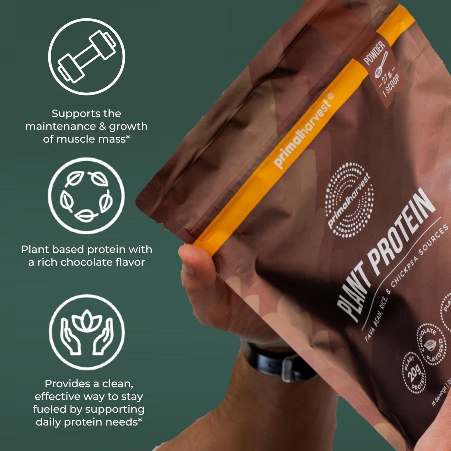 Primal Harvest Protein - Vegan Chocolate Protein Powder, Gluten & Dairy Free - PrimeBioHealth - canada supplements