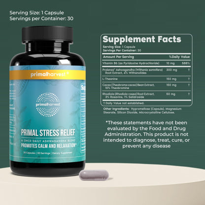 Primal Harvest Stress Relief – Daily Supplement, Gluten, Soy & Dairy Free - PrimeBioHealth - canada supplements