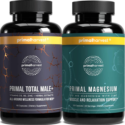 Primal Harvest Total Male+ & Magnesium Supplement Optimize Men’s Health with Targeted Nutrients for Vitality & Recovery 2 Pack Bundle - PrimeBioHealth - canada supplements