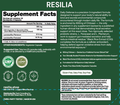 Resilia Daily Defense Capsules – Chitosan 800mg + Probiotics & Black Rice Extract – Digestive & Gut Health Support – Antioxidant Formula – Non-GMO, Gluten-Free, 60 Capsules - PrimeBioHealth - canada supplements