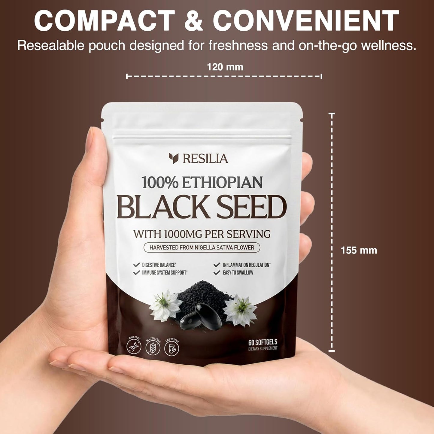 Resilia Ethiopian Black Seed Softgels 1000mg Per Serving – Premium Nigella Sativa Seed Oil Supplement – Digestive & Immune Support Formula – Easy to Swallow Soft Capsules (60 Count) - PrimeBioHealth - canada supplements