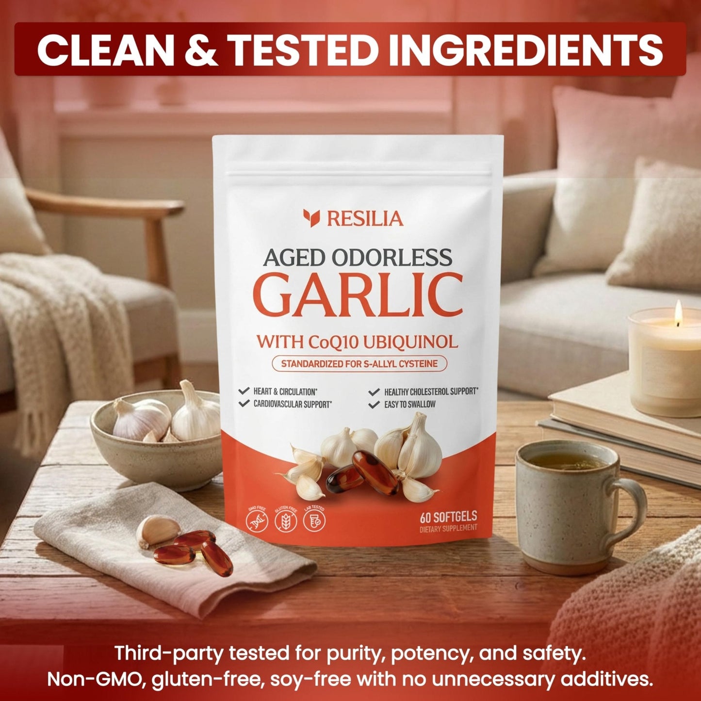 Resilia Garlic Extract 600mg Softgels (60ct) – Odorless Aged Garlic with CoQ10 Ubiquinol & Vitamin K2 as MK-7 – 20-Month Matured, Standardized for S-Allyl Cysteine - Heart & Immune Support - PrimeBioHealth - canada supplements