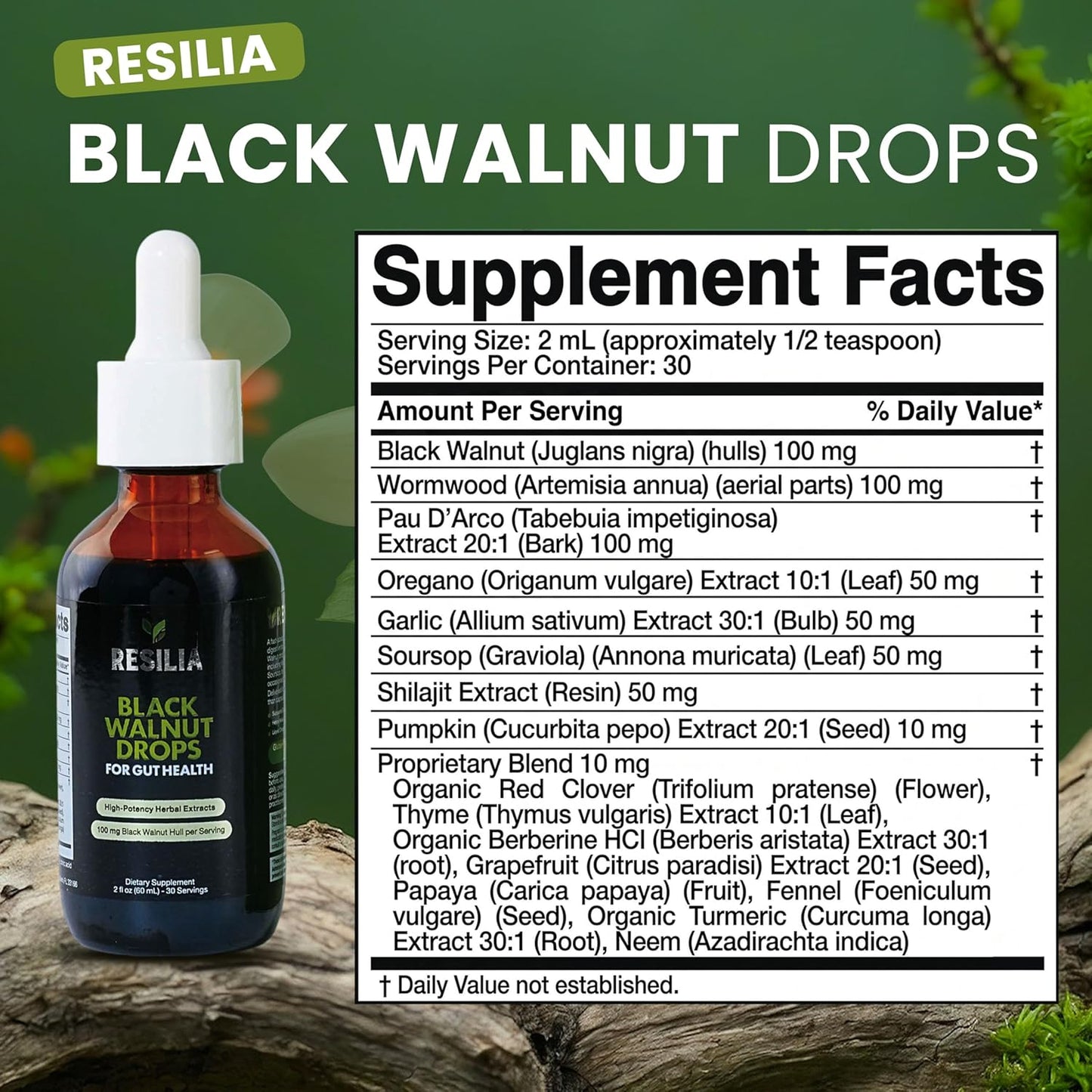 Resilia Herbal Cleanse Liquid Drops – Black Walnut & Wormwood Extract with Pumpkin Seed, Garlic & Turmeric – Alcohol-Free Tincture for Digestive & Daily Wellness Support, 2 fl oz - PrimeBioHealth - canada supplements