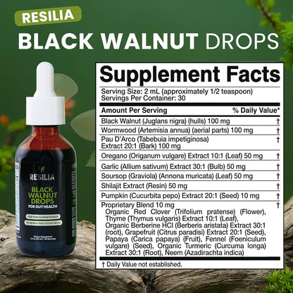 Resilia Herbal Cleanse Liquid Drops – Black Walnut & Wormwood Extract with Pumpkin Seed, Garlic & Turmeric – Alcohol-Free Tincture for Digestive & Daily Wellness Support, 2 fl oz - PrimeBioHealth - canada supplements