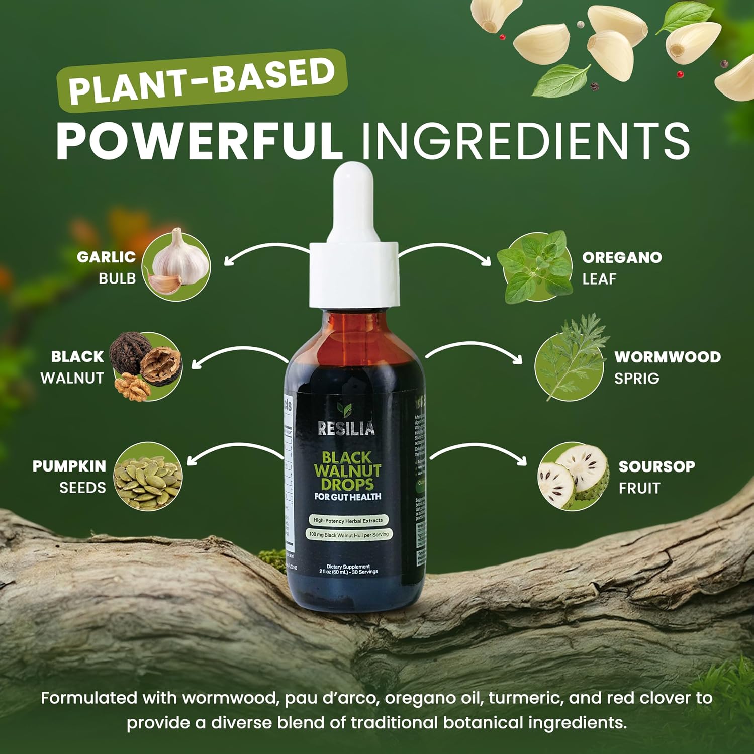 Resilia Herbal Cleanse Liquid Drops – Black Walnut & Wormwood Extract with Pumpkin Seed, Garlic & Turmeric – Alcohol-Free Tincture for Digestive & Daily Wellness Support, 2 fl oz - PrimeBioHealth - canada supplements