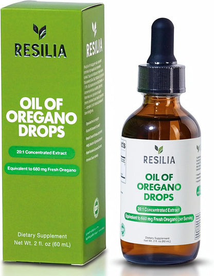 Resilia Premium Oregano Oil Drops – High Potency 34mg Per Serving – Herbal Antioxidant Formula for Immune Support – Non-GMO, Easy-to-Use Liquid Supplement, 60ml - PrimeBioHealth - canada supplements