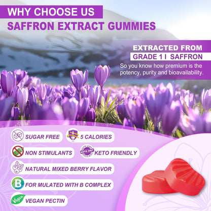 Saffron Supplements Gummies 100mg - 100% Pure Saffron Extract with Magnesium Glycinate, L-Theanine, Turmeric, Ashwagandha, Honey & Vitamin B Complex for Mood & Power, Antioxidant, Vitality - 60 Count - PrimeBioHealth - canada supplements