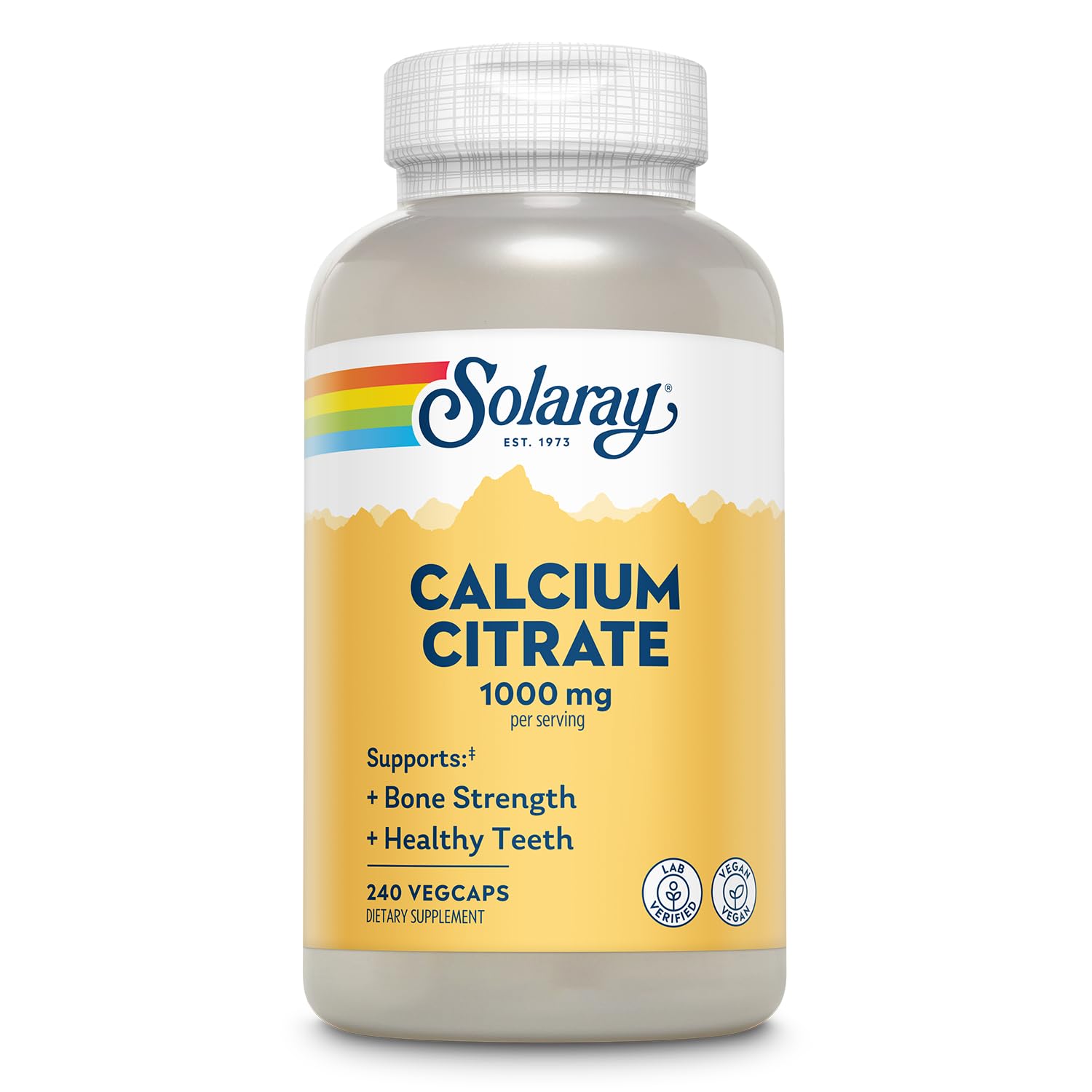 Solaray Calcium Citrate 1000mg - Chelated Calcium Supplement - Supports Bone Strength and Healthy Teeth - Easy to Digest - Vegan - 68 Servings, 275 VegCaps - PrimeBioHealth - canada supplements