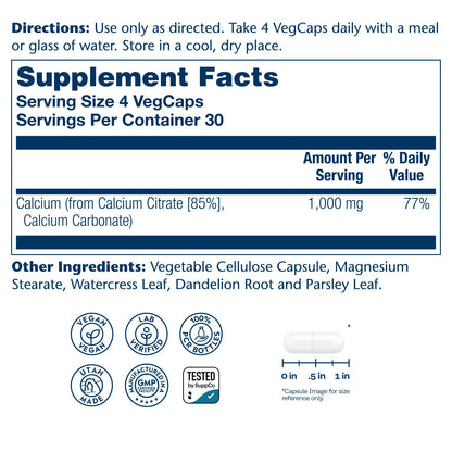 Solaray Calcium Citrate 1000mg - Chelated Calcium Supplement - Supports Bone Strength and Healthy Teeth - Easy to Digest - Vegan - 68 Servings, 275 VegCaps - PrimeBioHealth - canada supplements