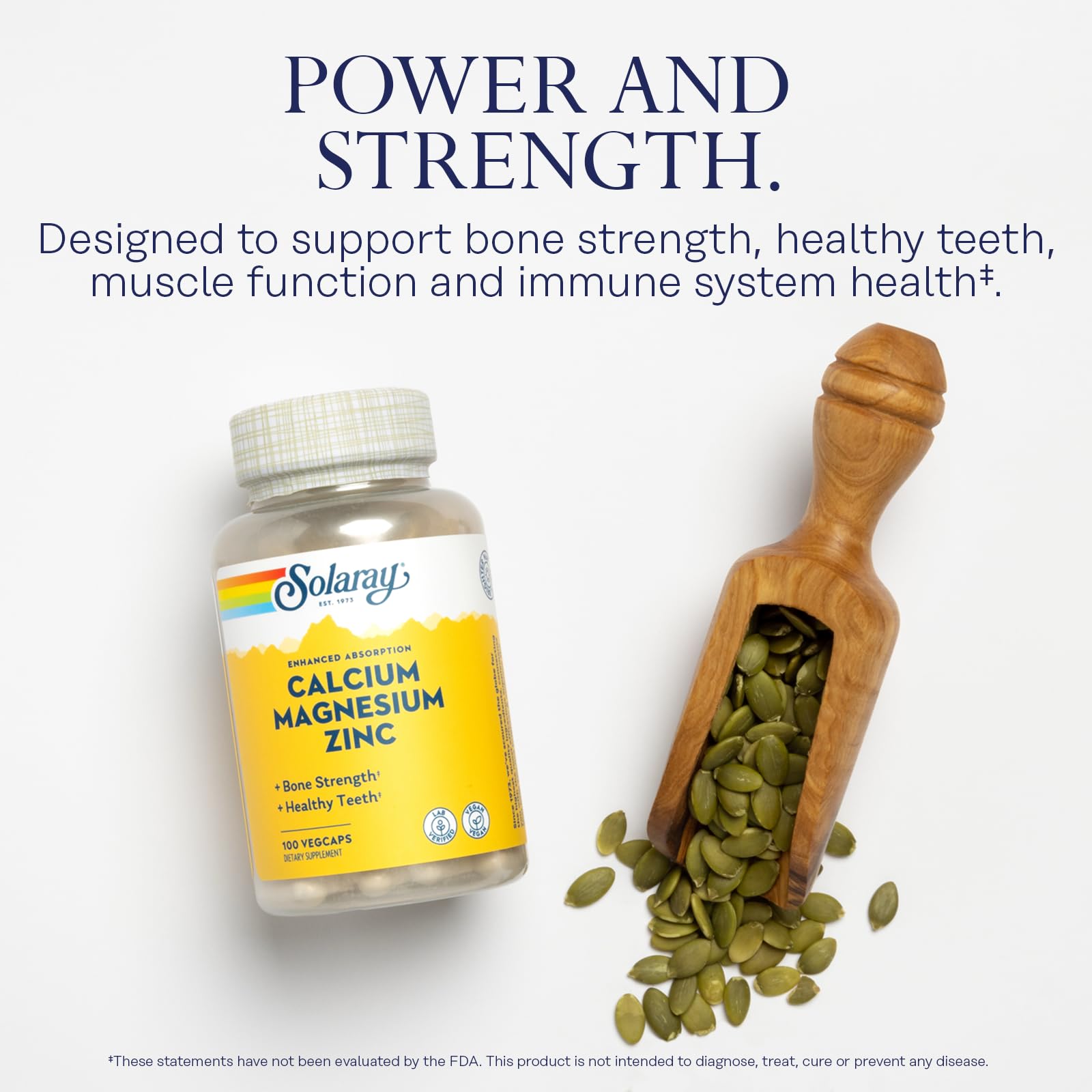 SOLARAY Calcium Magnesium Zinc Supplement - with Calcium 1000mg, Magnesium 500mg - Bone Health, Muscle Function, Heart Health and Immune Support - Vegan, 60 Day Guarantee, 68 Servings, 275 VegCaps - PrimeBioHealth - canada supplements