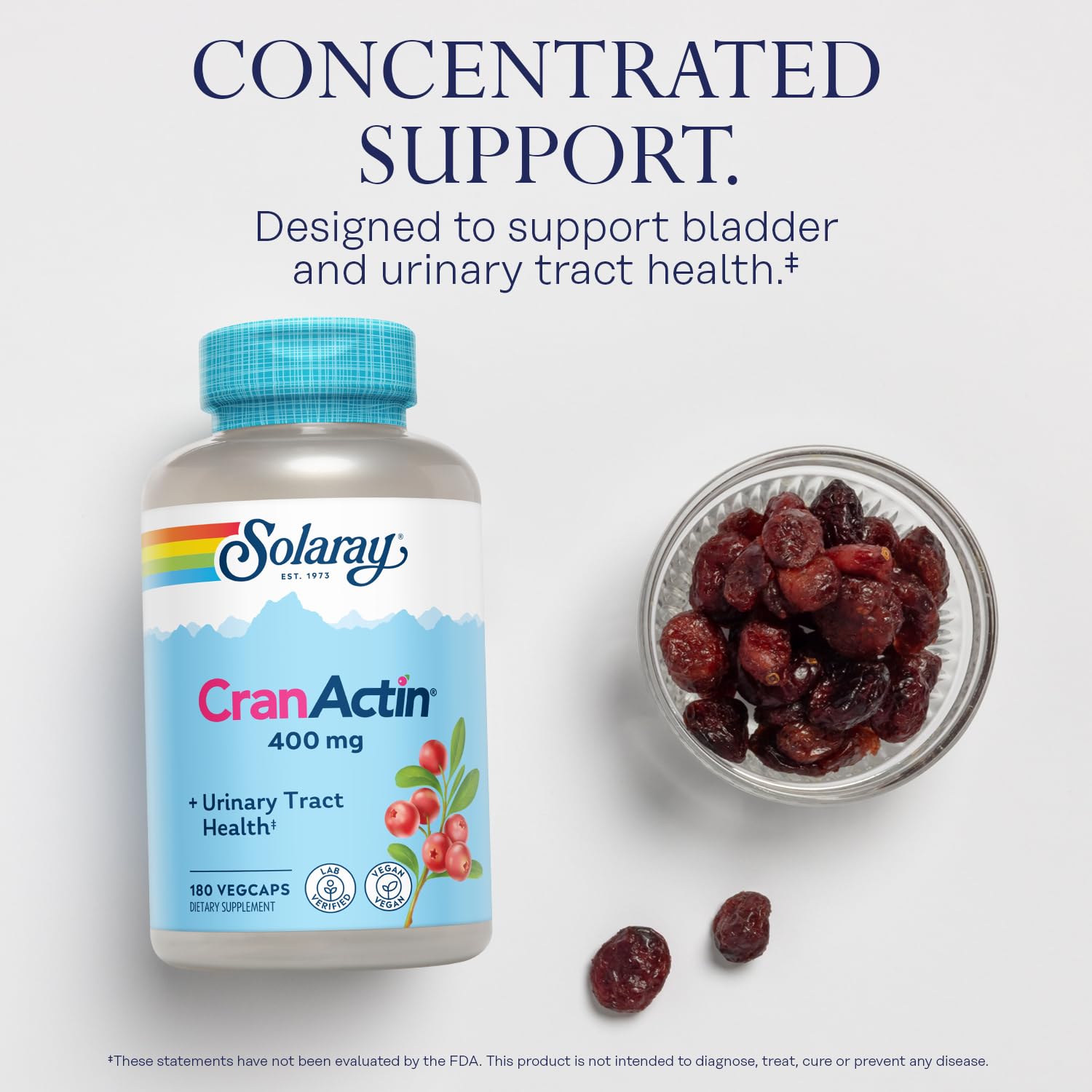 SOLARAY CranActin Cranberry Extract 400 mg - Cranberry Supplements for Women and Men - Bladder and Urinary Tract Health Support with Vitamin C - Vegan, 60-Day Guarantee, 120 Servings, 120 VegCaps - PrimeBioHealth - canada supplements