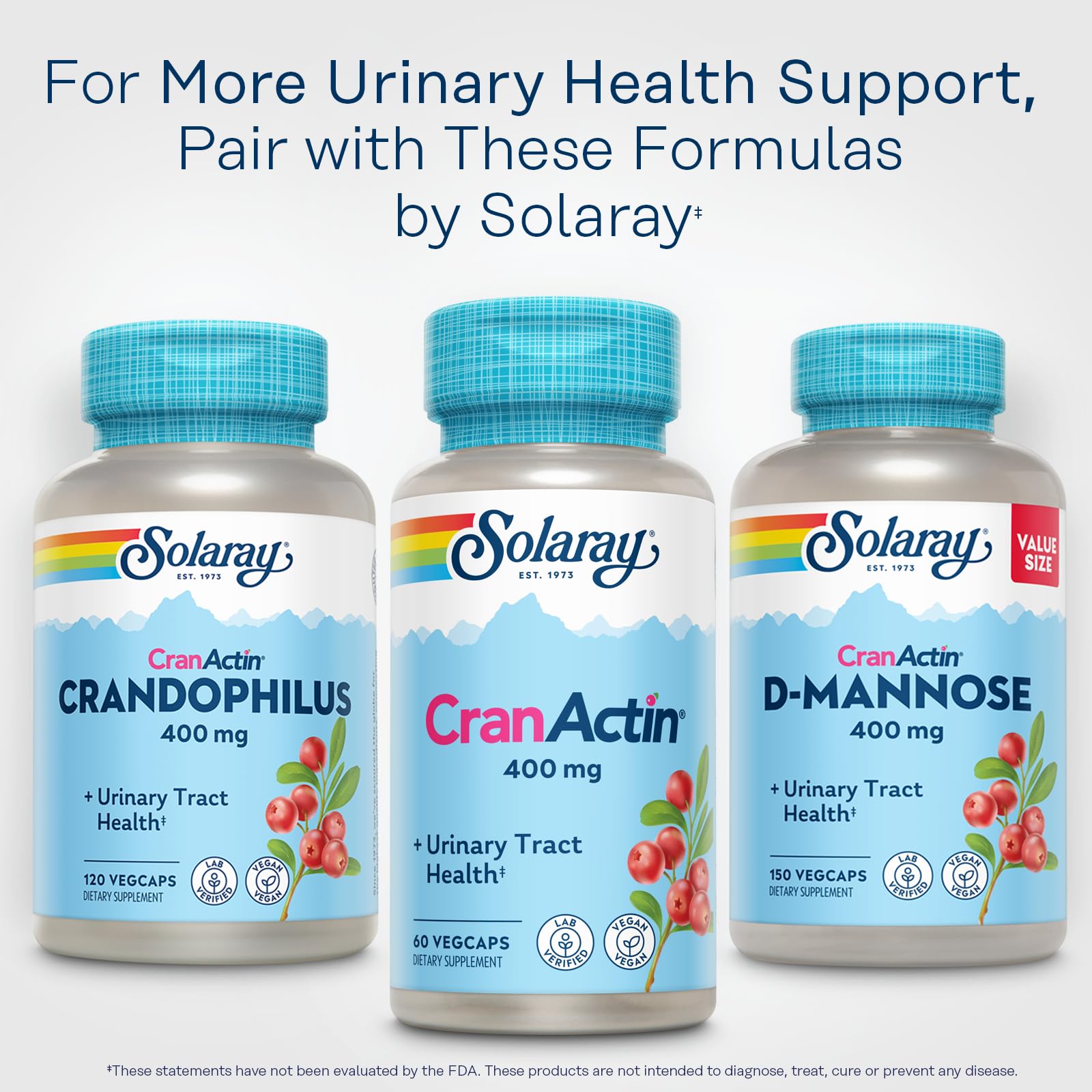 SOLARAY CranActin Cranberry Extract 400 mg - Cranberry Supplements for Women and Men - Bladder and Urinary Tract Health Support with Vitamin C - Vegan, 60-Day Guarantee, 120 Servings, 120 VegCaps - PrimeBioHealth - canada supplements