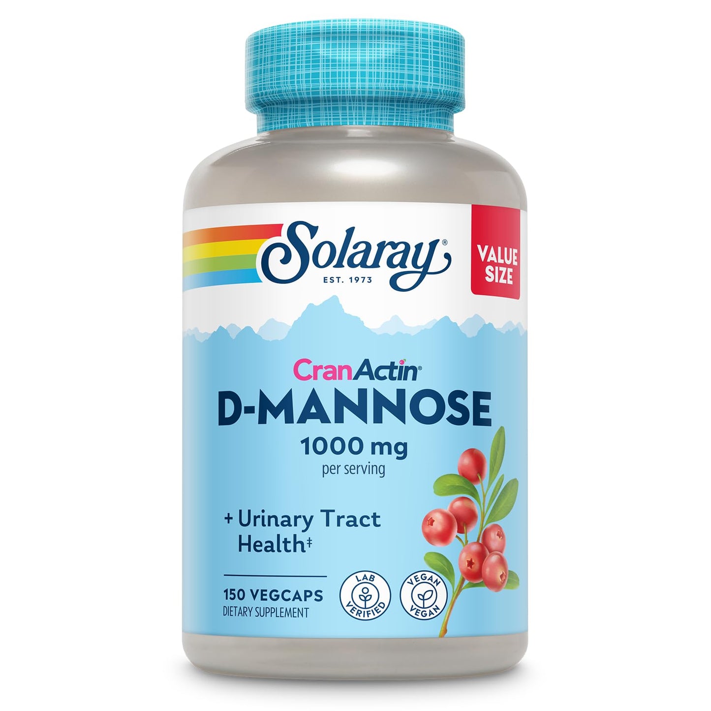 Solaray D-Mannose 1000mg with CranActin Cranberry Supplement 400mg, Urinary Tract Health & Bladder Support Capsules with Vitamin C, Vegan, 60 Day Guarantee, 75 Servings, 150 VegCaps - PrimeBioHealth - canada supplements