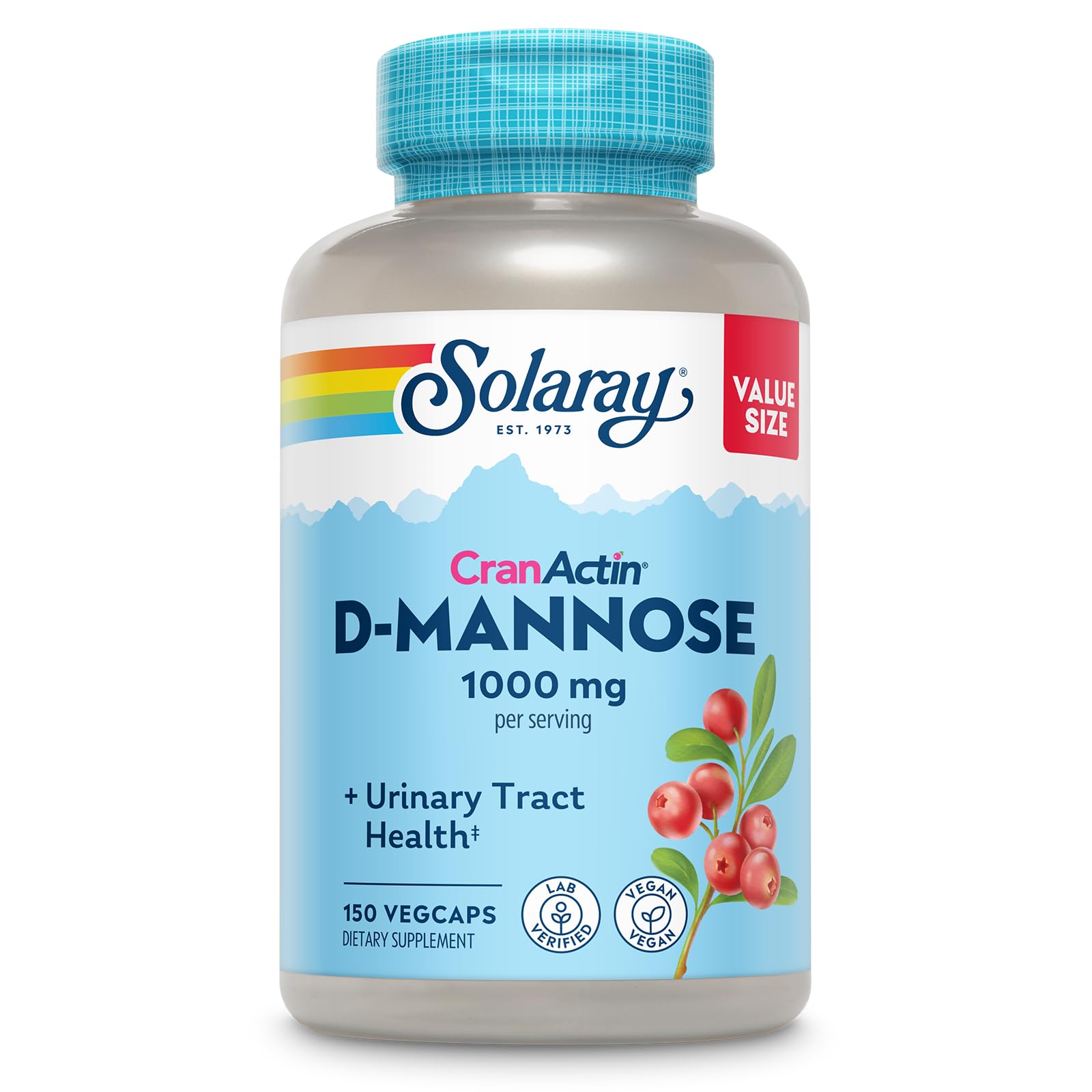 Solaray D-Mannose 1000mg with CranActin Cranberry Supplement 400mg, Urinary Tract Health & Bladder Support Capsules with Vitamin C, Vegan, 60 Day Guarantee, 75 Servings, 150 VegCaps - PrimeBioHealth - canada supplements