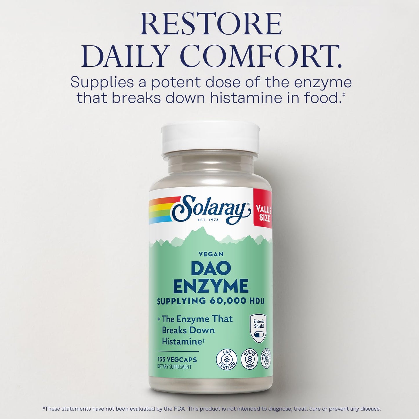 SOLARAY DAO Enzyme - Digestive Enzyme that Breaks Down Histamine - 60,000 HDU - Digestive Enzymes - Vegan, Gluten Free, Lab Verified - 30 Servings, 30 VegCaps - PrimeBioHealth - canada supplements