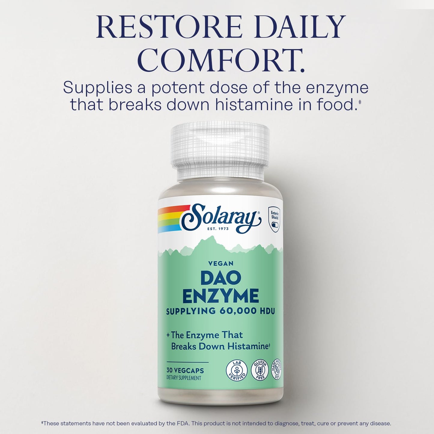 SOLARAY DAO Enzyme - Digestive Enzyme that Breaks Down Histamine - 60,000 HDU - Digestive Enzymes - Vegan, Gluten Free, Lab Verified - 30 Servings, 30 VegCaps - PrimeBioHealth - canada supplements
