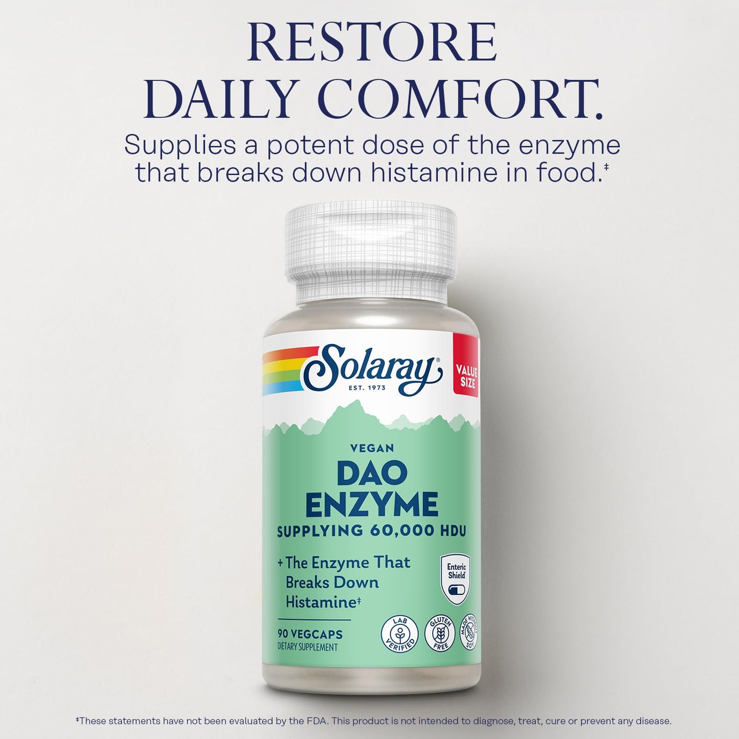 SOLARAY DAO Enzyme - Digestive Enzyme that Breaks Down Histamine - 60,000 HDU - Digestive Enzymes - Vegan, Gluten Free, Lab Verified - 30 Servings, 30 VegCaps - PrimeBioHealth - canada supplements