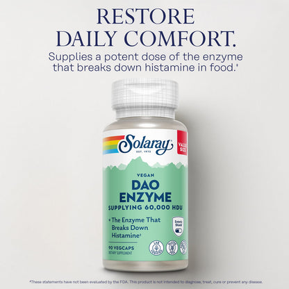 SOLARAY DAO Enzyme - Digestive Enzyme that Breaks Down Histamine - 60,000 HDU - Digestive Enzymes - Vegan, Gluten Free, Lab Verified - 30 Servings, 30 VegCaps - PrimeBioHealth - canada supplements