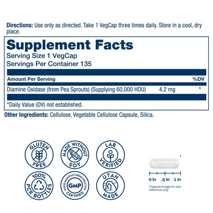 SOLARAY DAO Enzyme - Digestive Enzyme that Breaks Down Histamine - 60,000 HDU - Digestive Enzymes - Vegan, Gluten Free, Lab Verified - 30 Servings, 30 VegCaps - PrimeBioHealth - canada supplements
