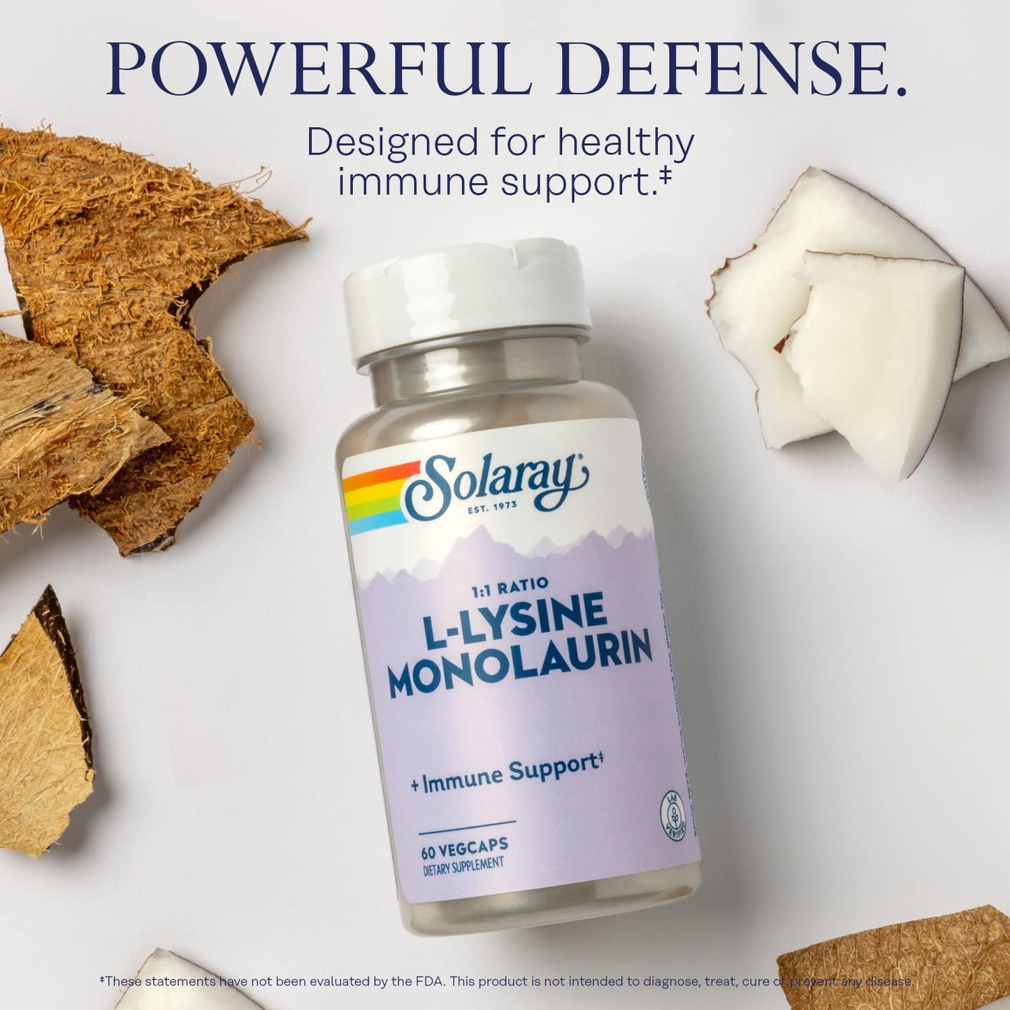SOLARAY L-Lysine Monolaurin Immune Support Supplement, 1:1 Ratio for Immune System Function, 500 mg Each, 30 Servings, 60 VegCaps - PrimeBioHealth - canada supplements